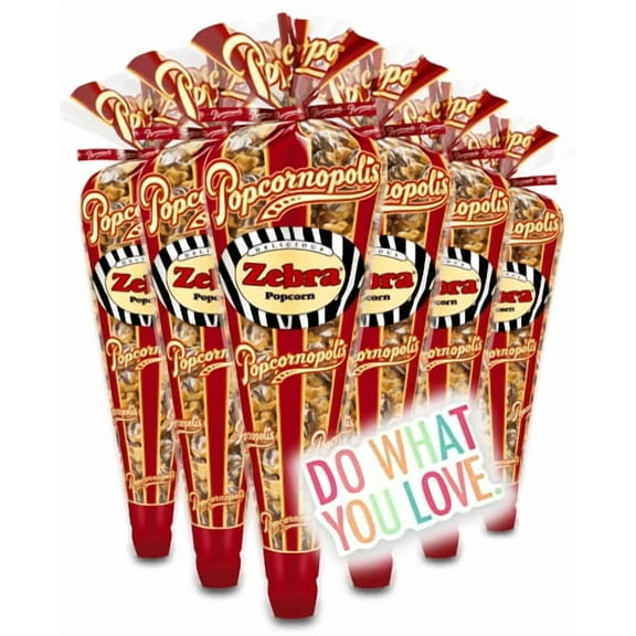 Popcornopolis Gourmet Popcorn - 6 Zebra Corn Mini Cones - Small Storage Space Friendly & Great Stocking Stuffers! 16.2oz total