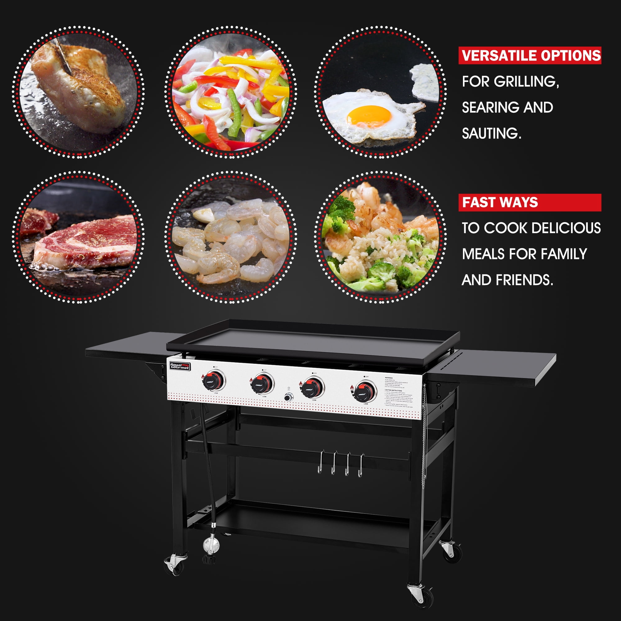 Royal Gourmet 4-Burner Flat Top Gas Grill, 36 in. Propane Griddle with  Bottom Shelf & Side Tables, Outdoor Cooking & BBQ, GB4002 at Tractor Supply  Co.