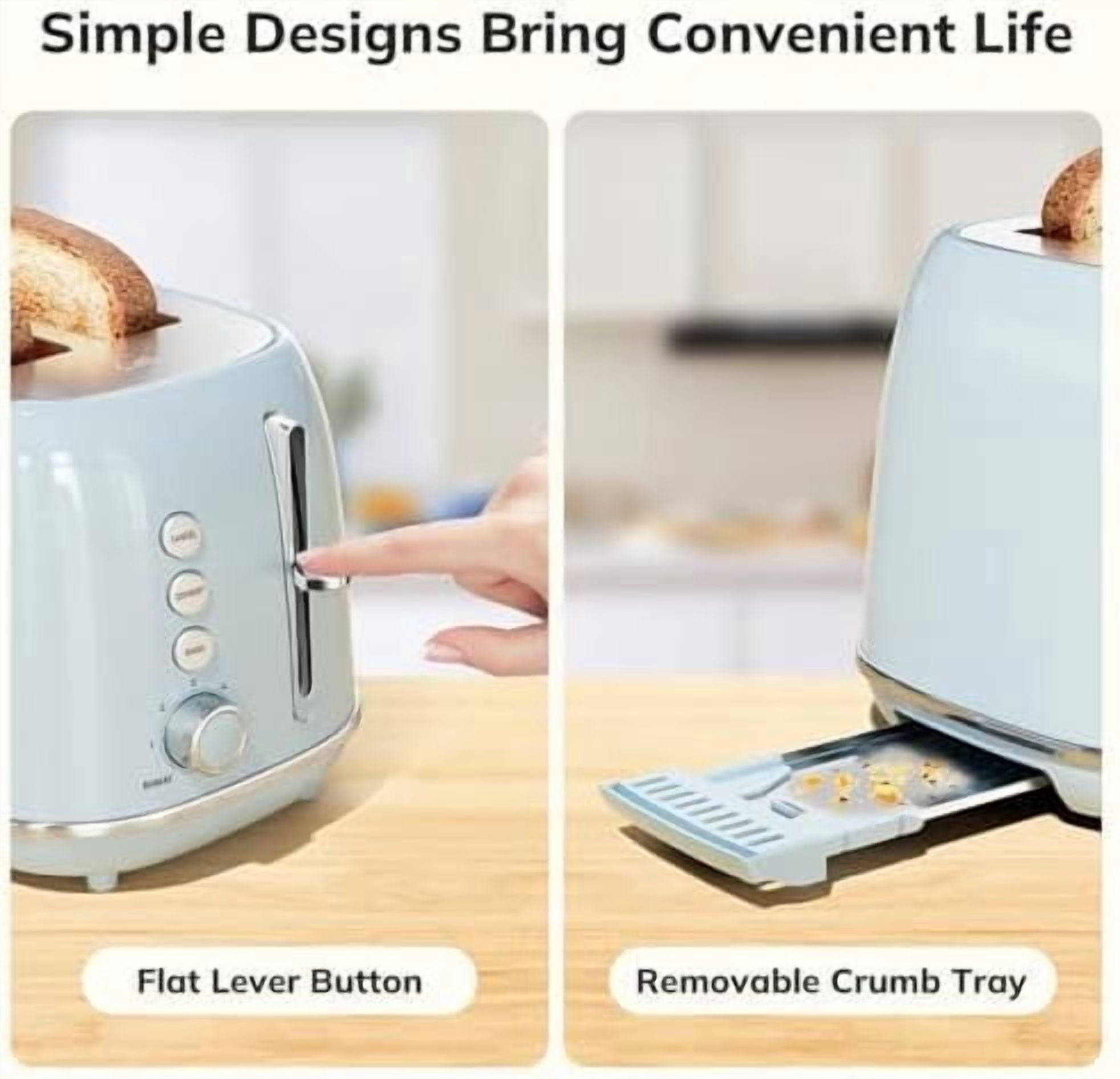 Retro 2 Slice Stainless Steel Toaster with 6 Bread Shade Settings, Bagel, Cancel, Defrost Function, Extra Wide Slot, Removable Crumb Tray, Blue
