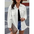 thumbnail image 6 of Eternatastic Frayed Hem Button Down Shacket Pocketed Long Sleeve Denim Jacket For Women Plus Size XXL White Female, 6 of 8