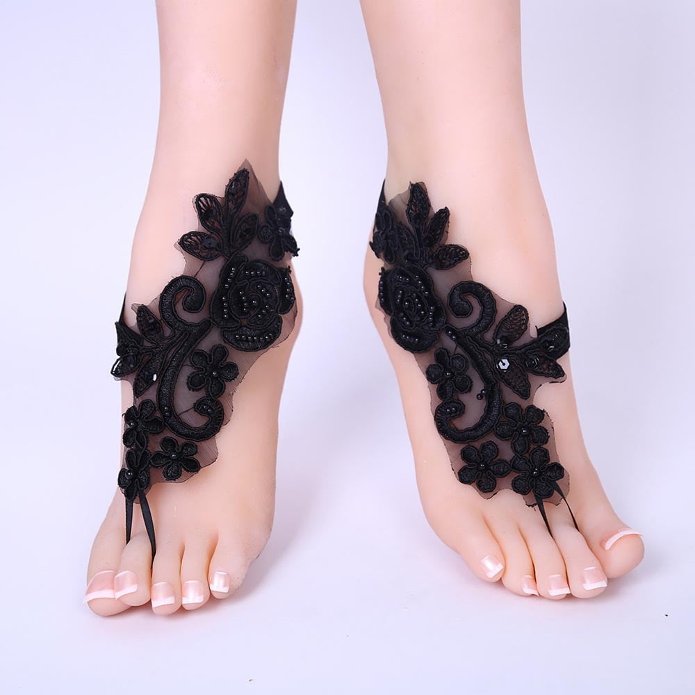 Bridal Black Lace Barefoot Sandals White Crochet Foot Jewelry For Beach  Weddings Available In Or From Handmade16899, $15.08 | DHgate.Com