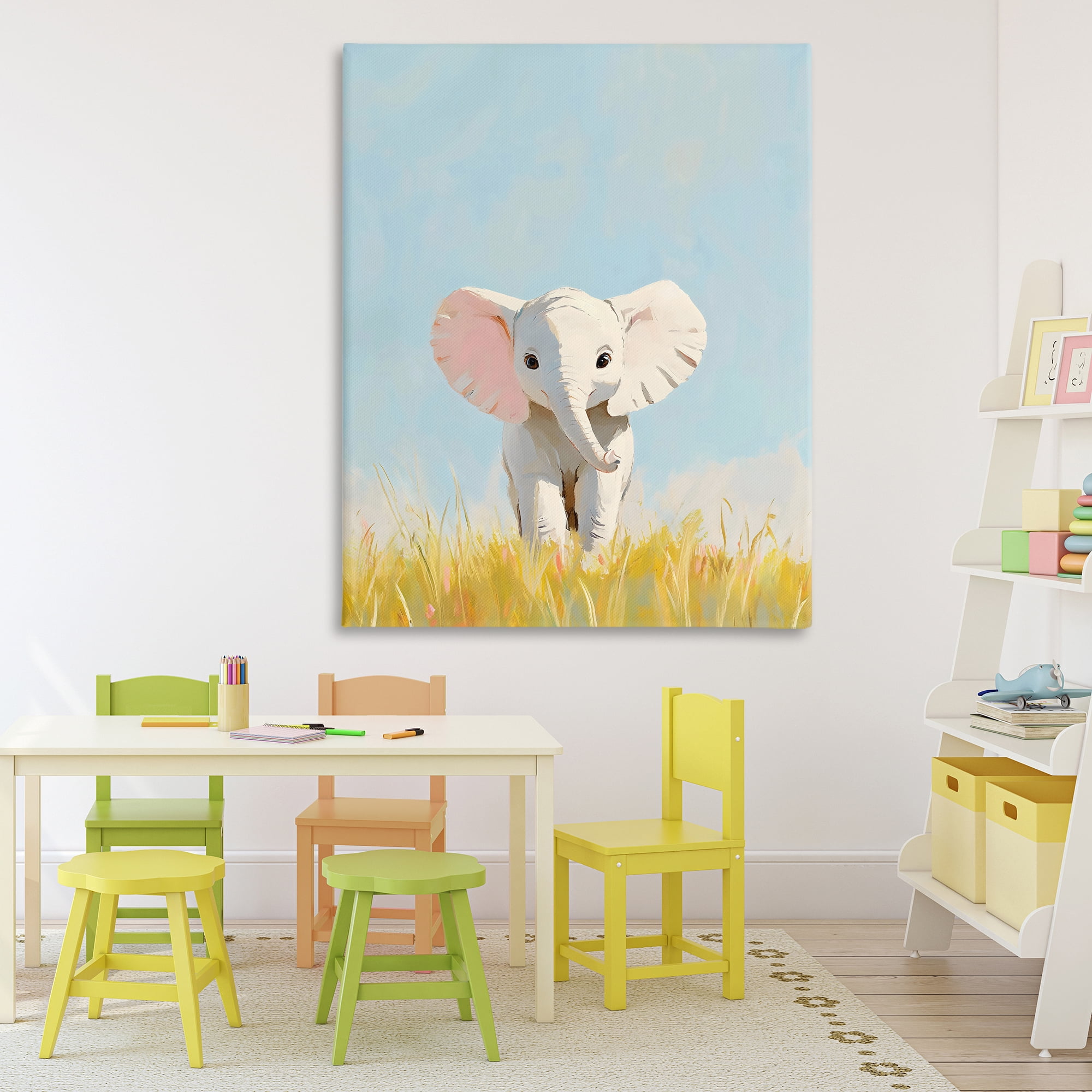 Stupell Industries White Baby Elephant in Grass Canvas Wall Art, design by The Prints Vibe