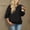 Black, variant on BUIGTTKLOP Womens Casual Sweatshirt Crochet Lantern Long Sleeve Crewneck Lace Loose Fit Fall Pullover Tops