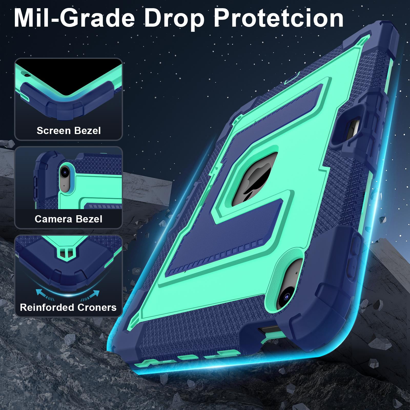 Rugged Case for Apple iPad Air 11 Inch M4 M3 M2 2026/2025/2024/ iPad Air 5th 4th Gen 10.9", Heavy Duty Tablet Case with Kickstand, Pencil Holder & Detachable Shoulder Strap,Black+Green