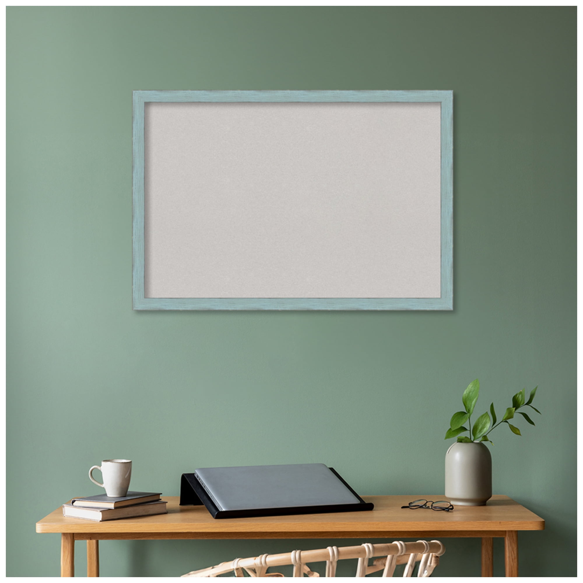 Amanti Art Grey Cork Board Wood Framed Sky Blue Rustic Bulletin Board 38 in. x 26 in.