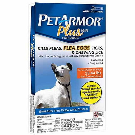 Pet Armor PLUS IGR For Dogs Kills Fleas Ticks & Lice 23-44 lbs, 3 Applicators