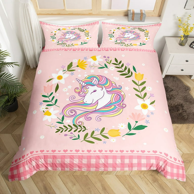 King Size Unicorn Comforter Cover for Girls Cartoon Animal with