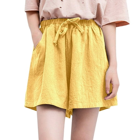 

JDEFEG Short Pajama Set for Women Cotton and Shorts Women s Casual Large Size Printed Plaid Pants Versatile Wide Legs Short Long Sleeve Shirt Women Yellow Xl
