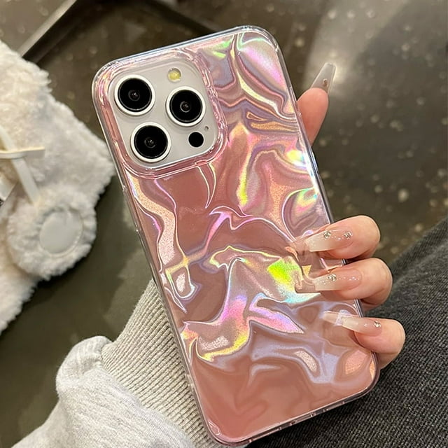 Laser Dazzling Pleated Aurora Water Ripple Phone Case For iPhone 16 15 14 13 12 11 Pro Max XS XR 7 8 Plus Fantasy Glitter Cover tzw
