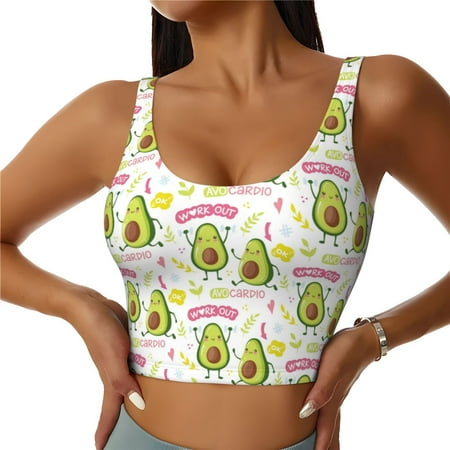 Jgfou Avocado Work Out Print Womens Sports Bra - Padded Workout Sports Bras Crop Tank Top