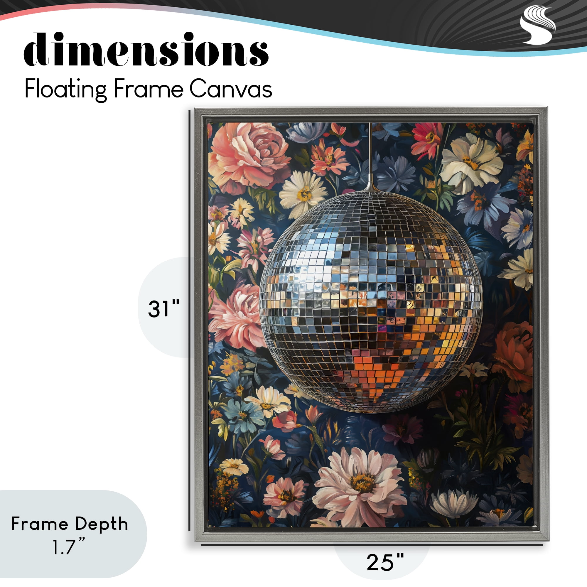 Stupell Industries Floral Disco Ball Reflection Gray Framed Floater Canvas Wall Art, design by LSR Design Studio