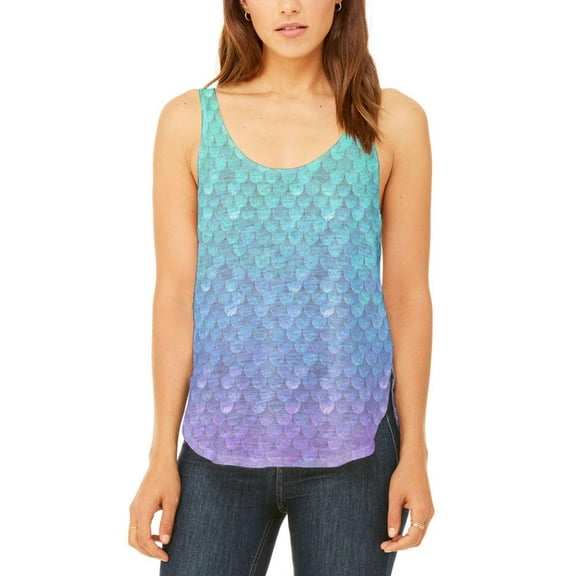 Halloween Mermaid Scales Costume Juniors Flowy Side Slit Tank Top Multi MD