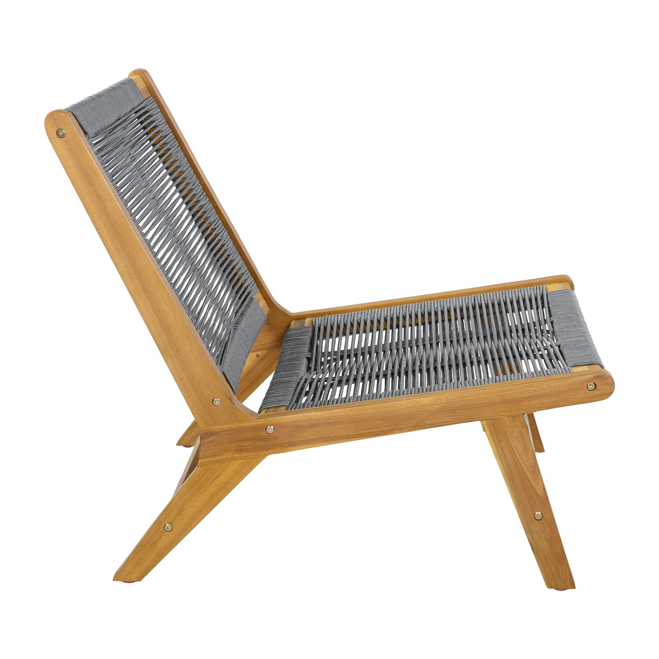 Christopher Knight Home Set of 2 Outdoor Lounge Chairs, Acacia Wood Rope Patio Chairs, Teak + Gray