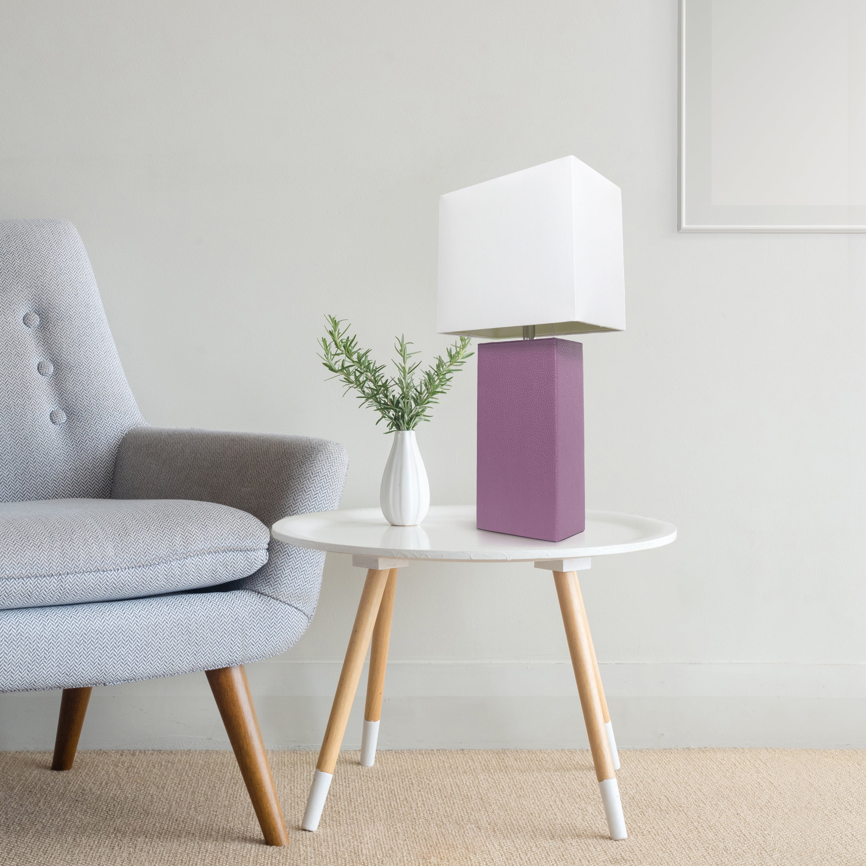 Lalia Home 21" Leather Modern Bedside Table Lamp with LED Bulb, Purple