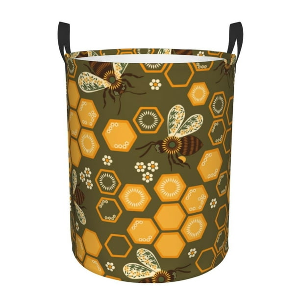 Balery Bees and Honeycombs Cesta de ropa redonda con asas, impermeable, independiente, para ropa, juguetes, dormitorio y familia-Medium