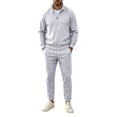 thumbnail image 2 of LYSMORA 2026 Men's Waffle Knit Zip Jacket Cuffed Pants Tracksuit, Stand Collar Loose Fit Casual Daily Outfit Set, 2 of 6