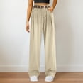 thumbnail image 2 of vigerkar Women's Casual High Waisted Loose Denim Wide Leg Retro Trousers (Beige, L), 2 of 4