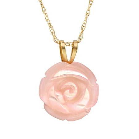 Pink Natural Mother-of-Pearl Rose Pendant Necklace in 14kt Gold