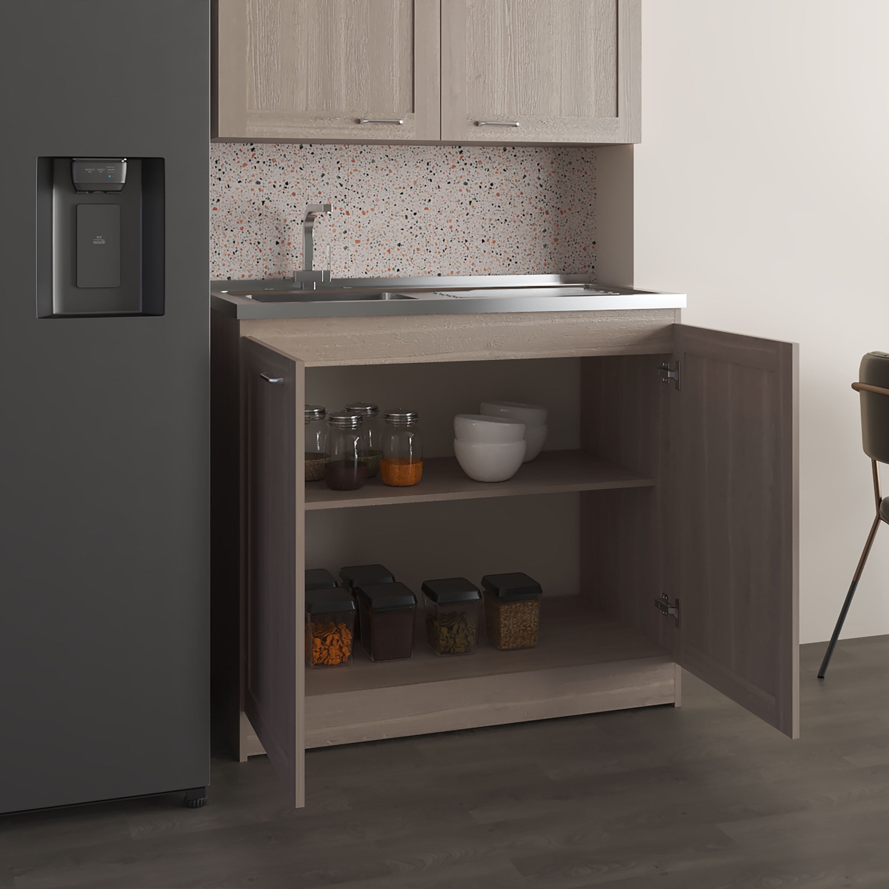 Undermount Kitchen Sink, Zurich 39" Wide Utility Sink, Base Cabinet Two-Door Cabinet With Two Shelves, Stainless Steel Sink, Laundry Room, Garage Sink, Light Gray, Gray Stainless Steel Kitchen Sink