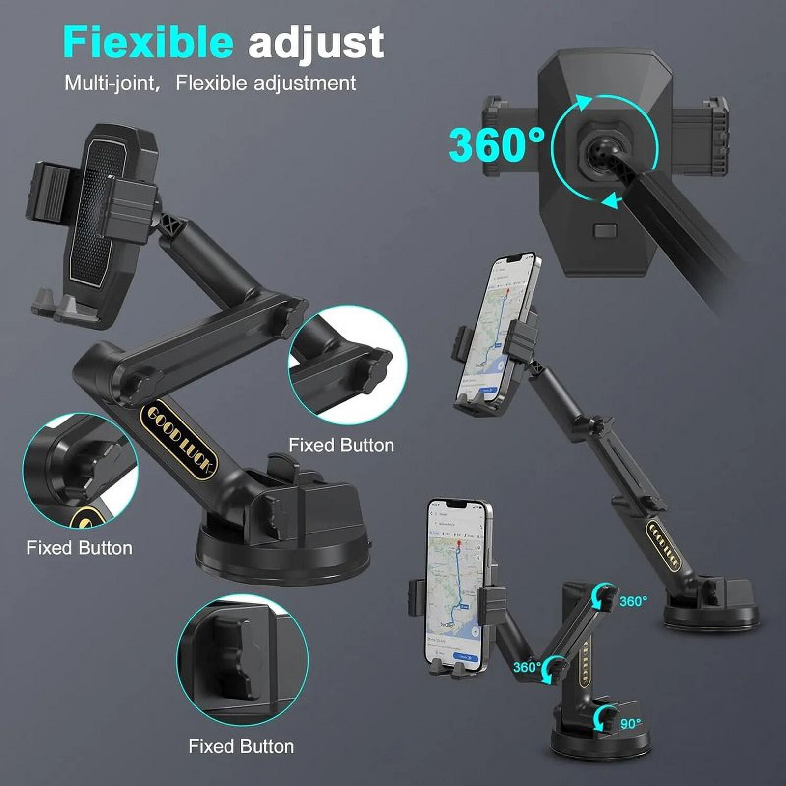 Truck phone holder mount heavy duty cell phone holder for dashboard windshield 16.9 inch long arm, super suction cup & Stable