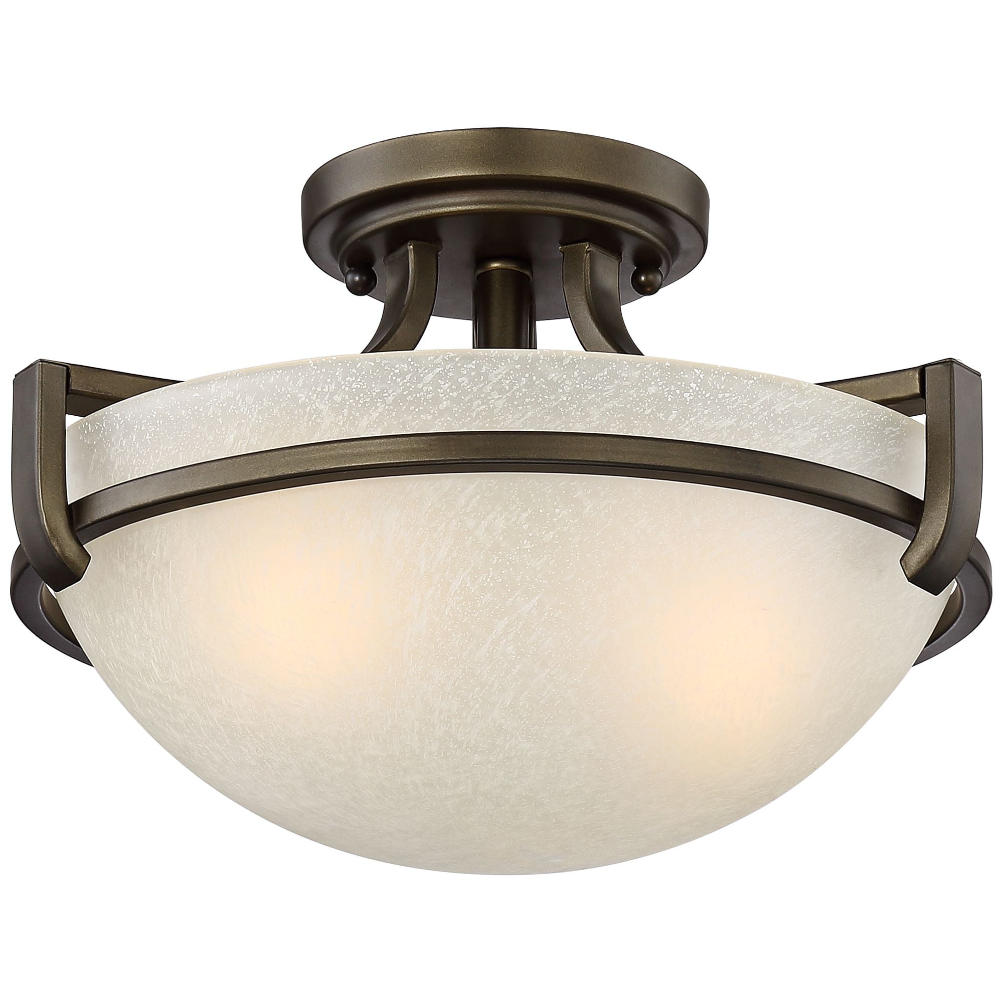 Regency Hill Mallot Modern Ceiling Light Semi Flush Mount Fixture 13" Wide Oil Rubbed Bronze 2-Light Champagne Crackle Glass Bowl Shade for Bedroom