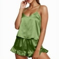 thumbnail image 2 of Womens Pajama Sets Silk Satin Solid Color Sexy Spaghetti Strap V Neck Ruffled Camisole With Shorts Two Piece Pajamas For Women Set Sleepwear Underwear,Mint Green,M, 2 of 6