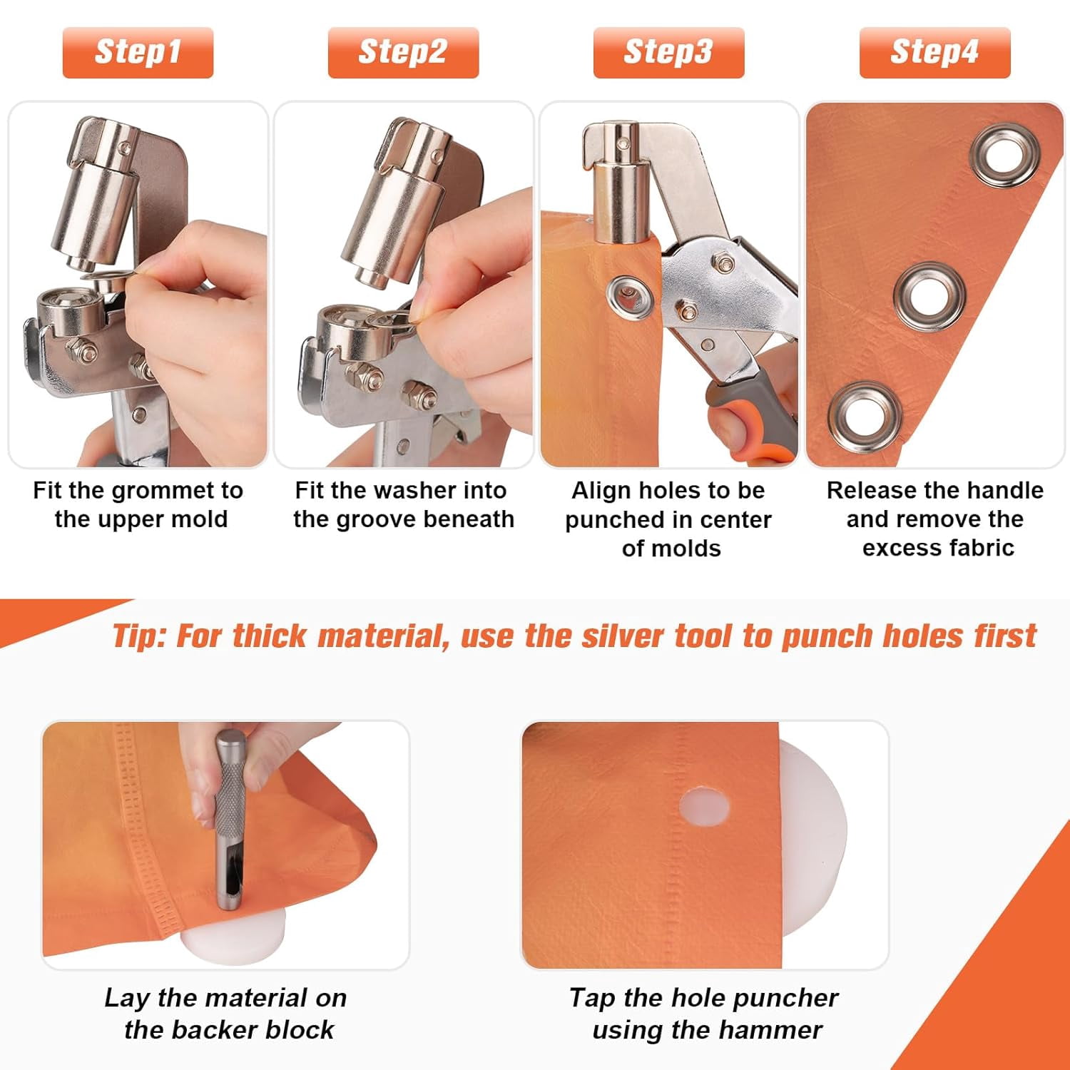 Heavy Duty Grommet Tool Kit with 200PCS 3/8 Inch 10mm Grommets, Grommet Kit, Eyelet Tool
