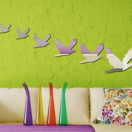 6pcs Set 3d Silver Doves Mirror Sticker Diy Acrylic Animal 3d Silver Doves Mirror Sticker Diy