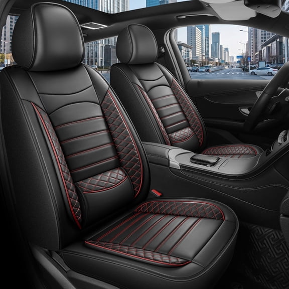 Full Set for Cadillac CT4 Car Seat Covers 2020-2024,Waterproof Nappa Leather Car Seat Protector,Anti-Slip and Comfortable Car Seat Cover&Accessories(5 Seats/Black&Red)