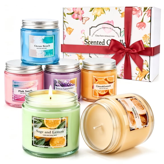 Inadays 6 Pack Scented Candles for Home Decor Scented Aromatherapy Jar Candle Gift Set for Women Colorful Soy Wax Long Lasting Present for Birthday Mother's Thanksgiving Day Valentine Christmas