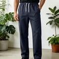 thumbnail image 2 of LMOIPLI Men's Basic Straight Casual Pants Elastic Drawstring Waist Stretch Soft Wrinkle Proof Daily Trousers with Side Pockets Navy M, 2 of 7
