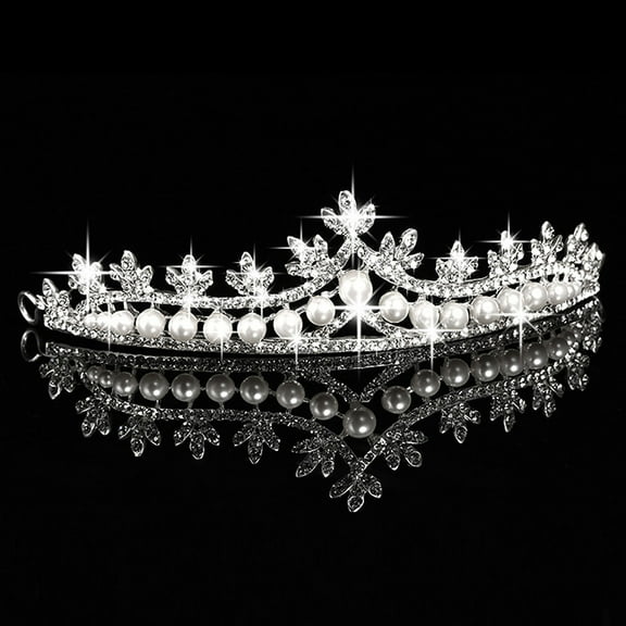 AYYUFE Women Tiaras Shining Exquisite Craft Alloy Faux Pearl Leaves Rhinestone Crown Hair Accessories