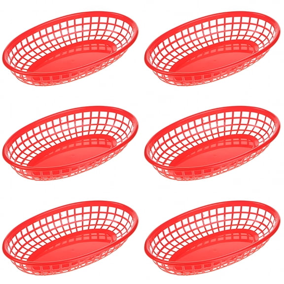 ACDANC 2026 New Fast Food Baskets Fast Food Serving Basket Oval Plastic Storage Bin (6Pcs) for Restaurant, Cafe, Kitchen, Party (9.45X6.1X1.77"Es)