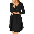 thumbnail image 2 of USSUMA Summer Dresses for Women 2025 Women'S Casual Dresses Long Sleeve V Neck Casual Solid Color Button Tie Loose Fit Maxi Dress Casual Skirt Loose Dress Business Up to 65% off Black Dress Size-L, 2 of 7