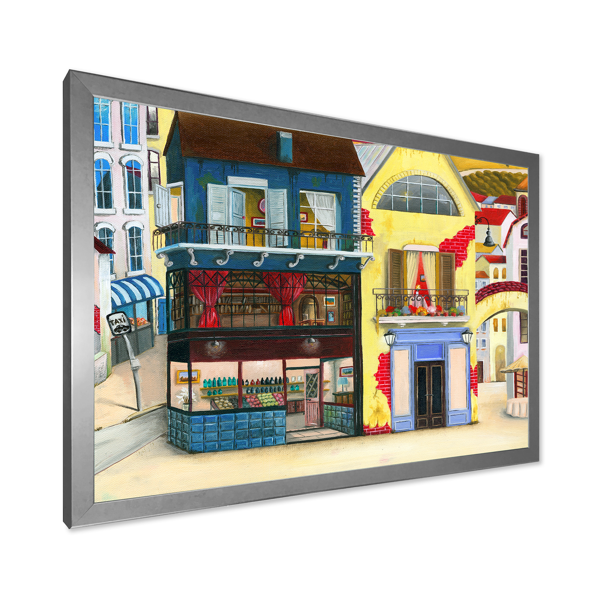 Designart 'The Colorful Facade of The Buildings In A Cozy Streets' French Country Framed Art Print