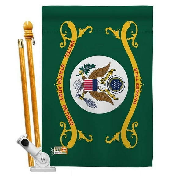 Americana Home & Garden AA-MI-HS-140354-IP-BO-D-US18-AG 28 x 40 in. Retired Army Military Impressions Decorative Vertical Double Sided House Flag Set & Pole Bracket Hardware Flag Set