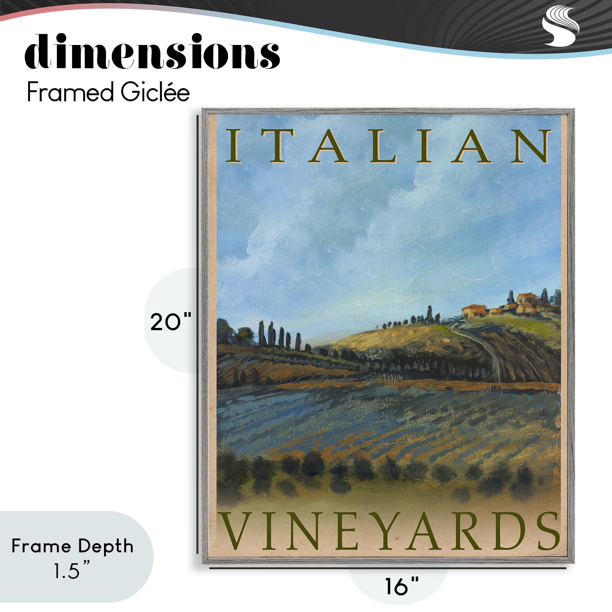 Stupell Industries Italian Vineyards Vintage Poster Gray Framed Giclee Art, design by Kingsley