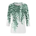 thumbnail image 4 of Womens Fall 3/4 Length Sleeve Tops Floral Print Tunics 3/4 Sleeve Crew Neck Plus Size Shirts Dressy Casual Tshirts Women's Fall Tops Fall Outfits for Women 2024 Trendy (Dark green), 4 of 5