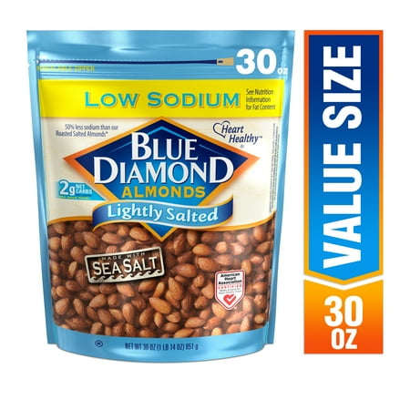 Blue Diamond Almonds, Low Sodium Lightly Salted Flavored Snack Nuts Value Bag, 30.0 oz