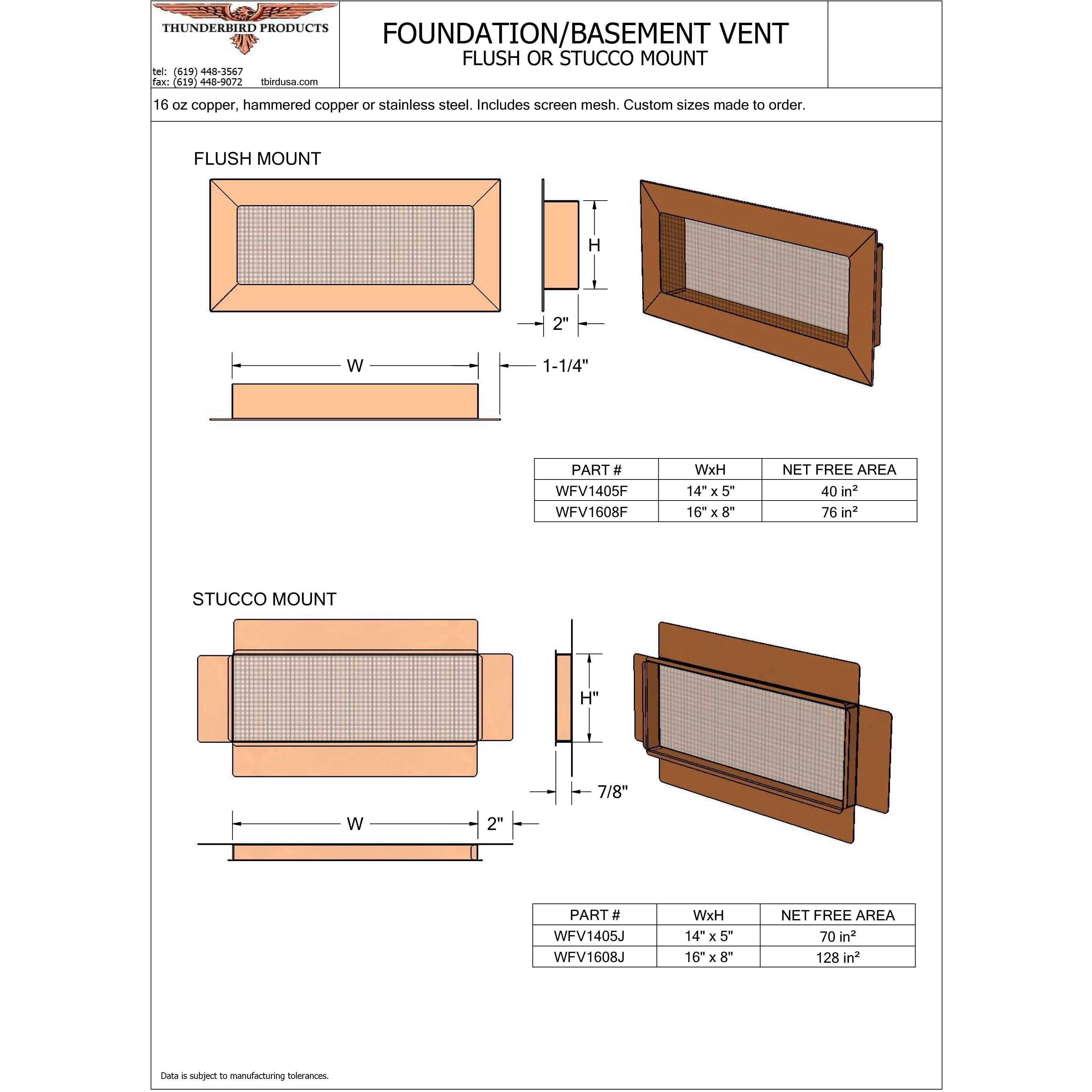 Copper Foundation Vent Vent Size: 14" W x 5" H, Mount Type: Stucco