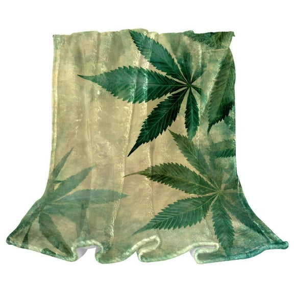 Green Hemp Leaves Soft Throw Blanket Cozy Fleece Sofa Bed Couch Blankets for Winter & All Season, 40x60 inches