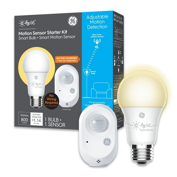 C by GE A19 Smart LED Bulb And Wire-Free Smart Motion Sensor Set, 93124021
