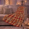 thumbnail image 6 of Heritage Plaid Cozy Flannel Blanket, Realistic Lifestyle Home Decor with Red Tan Slate Blue Checks and Autumn Sofa Fireplace Scene for Plaid Pattern Fans, Housewarming Gift, 6 of 9
