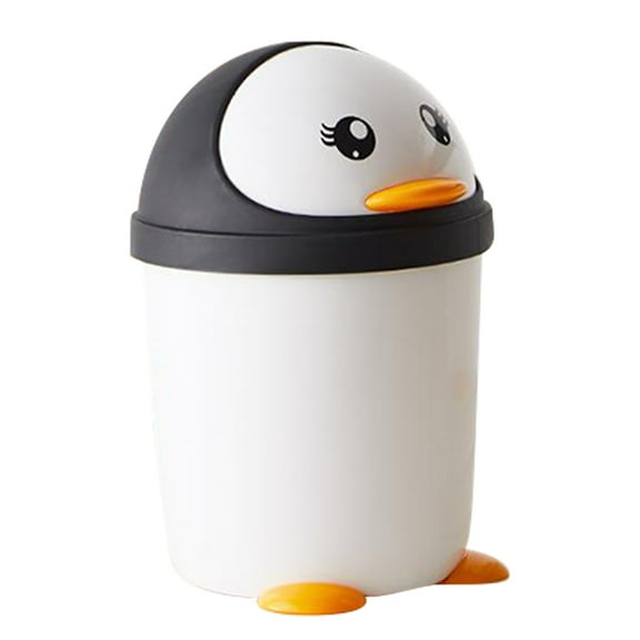 MLINS Penguin Waste Bin with Swing Lid for Kids Plastic Trash Can Cute Bathroom Trash for Bedroom Office Car Kitchen for Kids 's Room