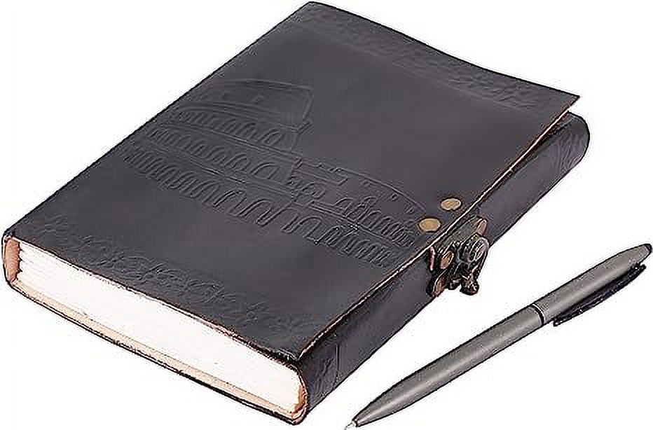 OVERDOSE Colosseum Black Leather Journal - Handmade Journal For Students, Office Bound Leather Journal for men & women | Sketchbook | Notebook Diary - 5 x 7 inches | 12 x 17 cm | A6