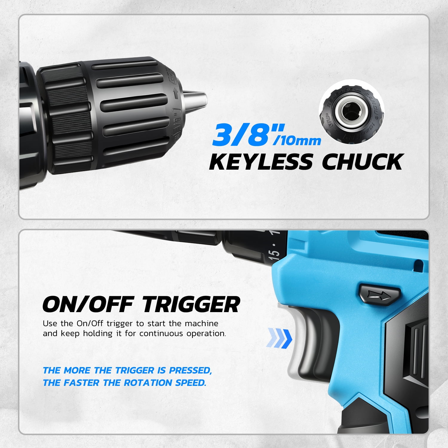 DNA Motoring TOOLS-00517 Variable Speed Cordless 12V Max Drill Driver, 3/8 in Keyless Chuck, 21+1 Torque
