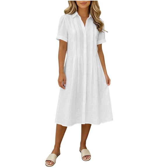 YuXingFu Cotton Dresses for Women Plus Size Maxi V-Neck Plus Size Womens Dress Short Sleeve for Beach Long Casual Summer White S