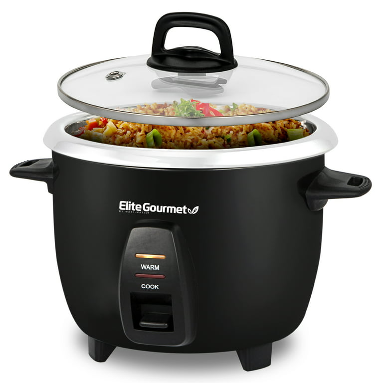 Elite Gourmet Maxi-Matic Electric Rice Cooker with Stainless Steel Inner Pot  Makes Soups, Stews, Porridge's, Grains and Cereals, 10 cups cooked (5 Cups  uncooked), Black 