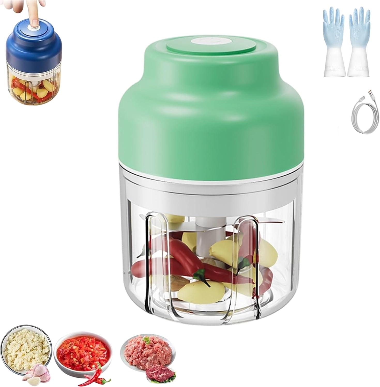 Electric Garlic Chopper, 2026 Upgrade Electric Mini Garlic Chopper Set, with 4/6 Stainless Steel Blades, Cordless One-Touch Operation, for Onion, Chili, Ginger, Nuts (1PCS-A)