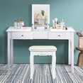 thumbnail image 3 of Costway Vanity Table Dressing Table Flip Top Desk Mirror 2 Drawers w/ Stool, 3 of 10
